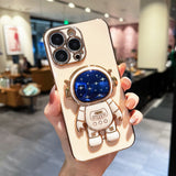 Luxury Star Astronaut Holder Phone Case For iPhone  Plating Soft Bumper