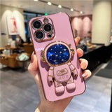 Luxury Star Astronaut Holder Phone Case For iPhone  Plating Soft Bumper