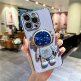 Luxury Star Astronaut Holder Phone Case For iPhone  Plating Soft Bumper