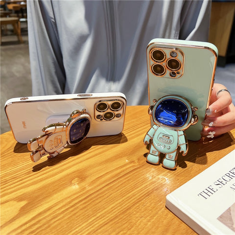 Luxury Star Astronaut Holder Phone Case For iPhone  Plating Soft Bumper