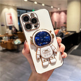 Luxury Star Astronaut Holder Phone Case For iPhone  Plating Soft Bumper