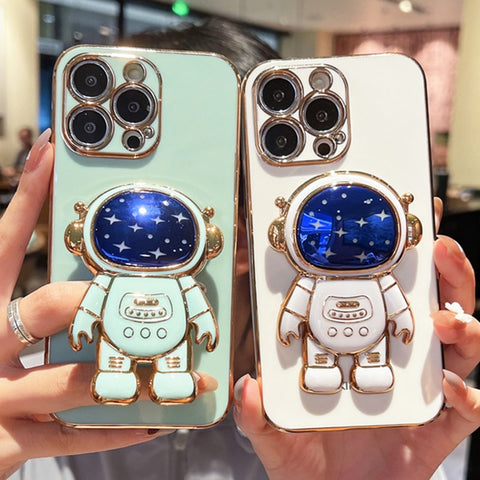 Luxury Star Astronaut Holder Phone Case For iPhone  Plating Soft Bumper