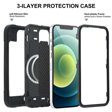 Magnetic Wireless Charging Armor Phone Case for IPhone Shockproof Bumper Hard Cover