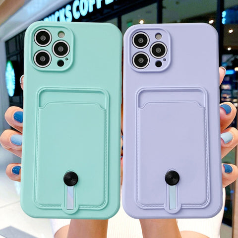 New Candy Color Wallet Card Case for IPhone  Soft Silicone Shockproof Cover Coque