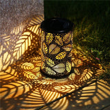 Retro Solar Lantern Lights Outdoor Garden Metal Leaf  Lamp