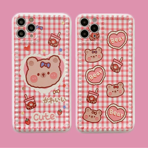 Retro milk tea bear girls japanese Phone Case For iPhone