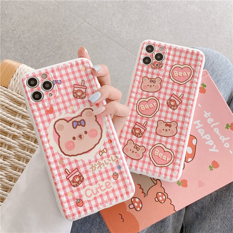 Retro milk tea bear girls japanese Phone Case For iPhone