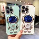 Luxury Star Astronaut Holder Phone Case For iPhone  Plating Soft Bumper