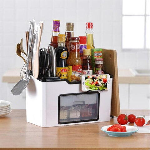 Kitchen Organizer Storage Rack Shelf with Knife Holder Seasoning Jar Box