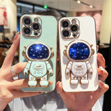 Luxury Star Astronaut Holder Phone Case For iPhone  Plating Soft Bumper