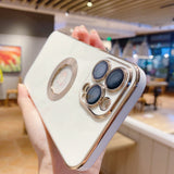 Luxury Electroplate CD Pattern Case for IPhone Hole TPU Glass Lens Film Cover