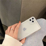 Simple 3D pearl frame Transparent Phone Case For iPhone