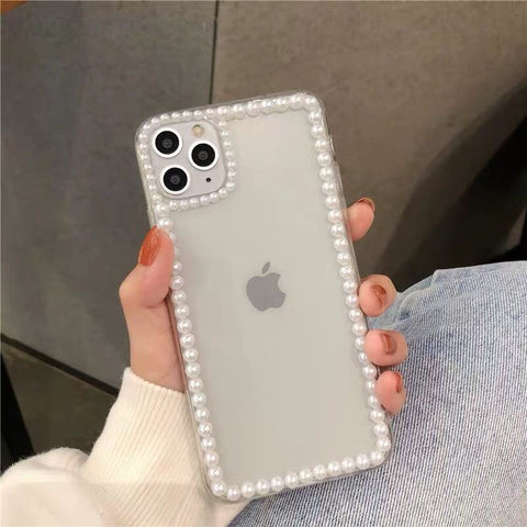 Simple 3D pearl frame Transparent Phone Case For iPhone