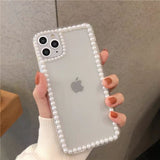 Simple 3D pearl frame Transparent Phone Case For iPhone