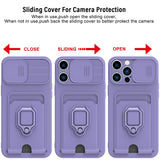 Slide Lens Protection Card Bag Phone Case for IPhone Magnetic Ring Holder Soft Cover