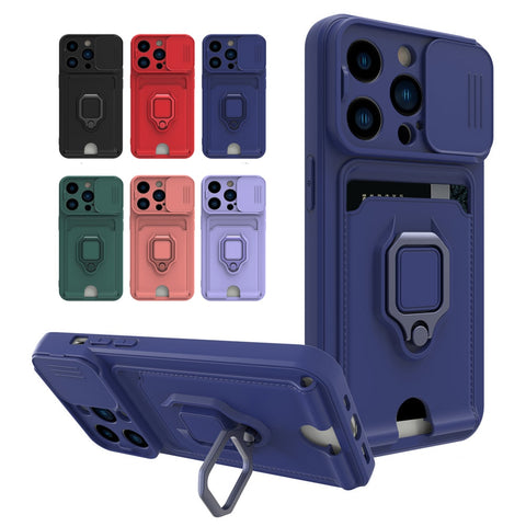 Slide Lens Protection Card Bag Phone Case for IPhone Magnetic Ring Holder Soft Cover