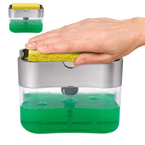 Kitchen Cookware Soap Dispenser Pump Sponge  2-in-1 Manual Press
