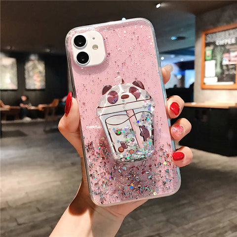 Sparkle Glitter Cartoon Bear Case  Cute Dinosaur Stand  Cover Phone
