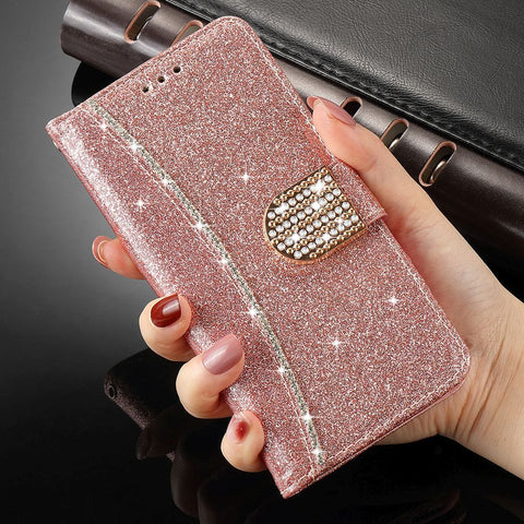 Wallet Flip Case for IPhone Rhinestone Leather Phone Cover