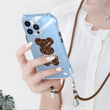 Crossbody Lanyard Clear Leopard Bear Case Suitable for IPhone