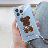 Crossbody Lanyard Clear Leopard Bear Case Suitable for IPhone