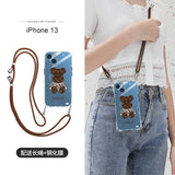 Crossbody Lanyard Clear Leopard Bear Case Suitable for IPhone