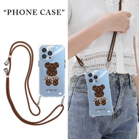 Crossbody Lanyard Clear Leopard Bear Case Suitable for IPhone