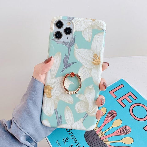 Retro Floral iPhone Case with Ring