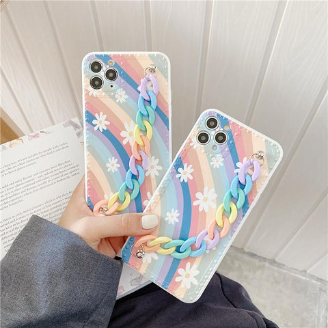 Cute Rainbow Flowers iPhone Case with Strap