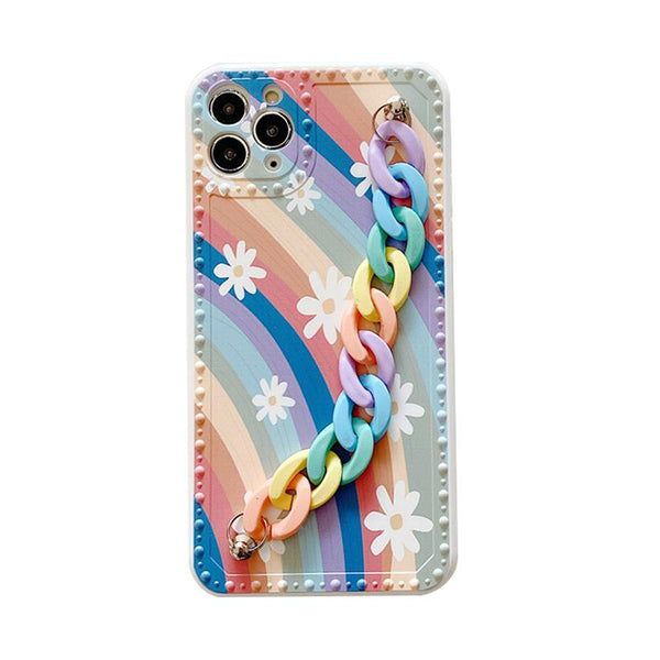 Cute Rainbow Flowers iPhone Case with Strap