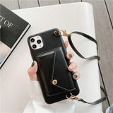 Leather Wallet iPhone Case with Leather Strap