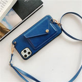 Leather Wallet iPhone Case with Leather Strap