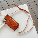 Leather Wallet iPhone Case with Leather Strap