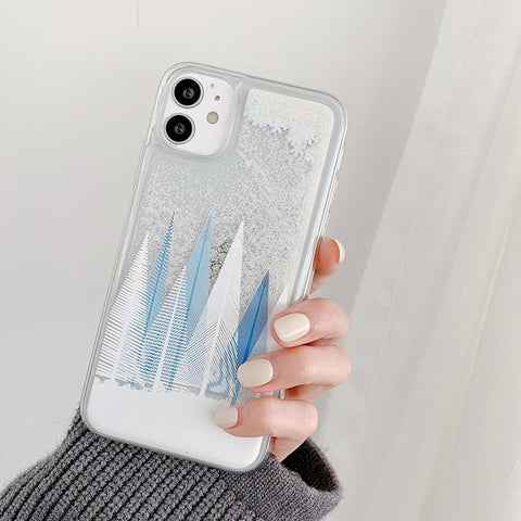 Winter Trees with Moving Glitter iPhone Case