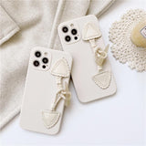 Brown and White iPhone Case with Horn Buckle String