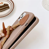 Brown and White iPhone Case with Horn Buckle String