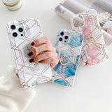 Hexagonal Marble iPhone Case with Ring