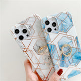 Hexagonal Marble iPhone Case with Ring