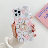 Hexagonal Marble iPhone Case with Ring