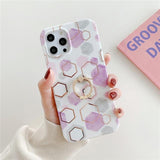 Hexagonal Marble iPhone Case with Ring