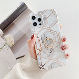 Hexagonal Marble iPhone Case with Ring