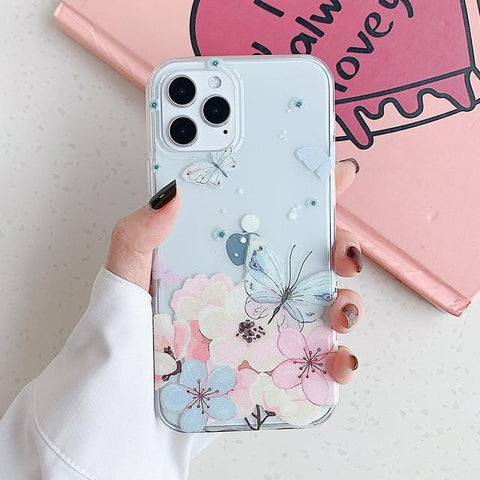 Blue Butterfly & Flower iPhone Case