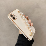 Electroplated iPhone Case with Pearl Chain