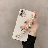 Electroplated iPhone Case with Pearl Chain