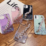 Glitter iPhone Case with Pearl Chain