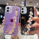 Glitter iPhone Case with Pearl Chain