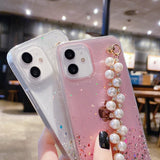 Glitter iPhone Case with Pearl Chain