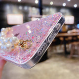 Glitter iPhone Case with Pearl Chain