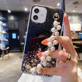 Glitter iPhone Case with Pearl Chain