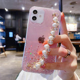 Glitter iPhone Case with Pearl Chain